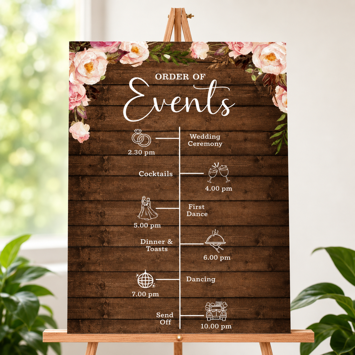 Rustic Theme Wedding Day Timeline Board