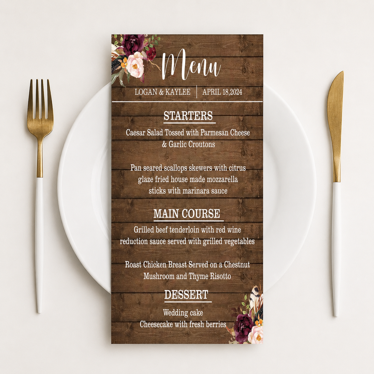 Rustic Theme Wedding  Menu Card