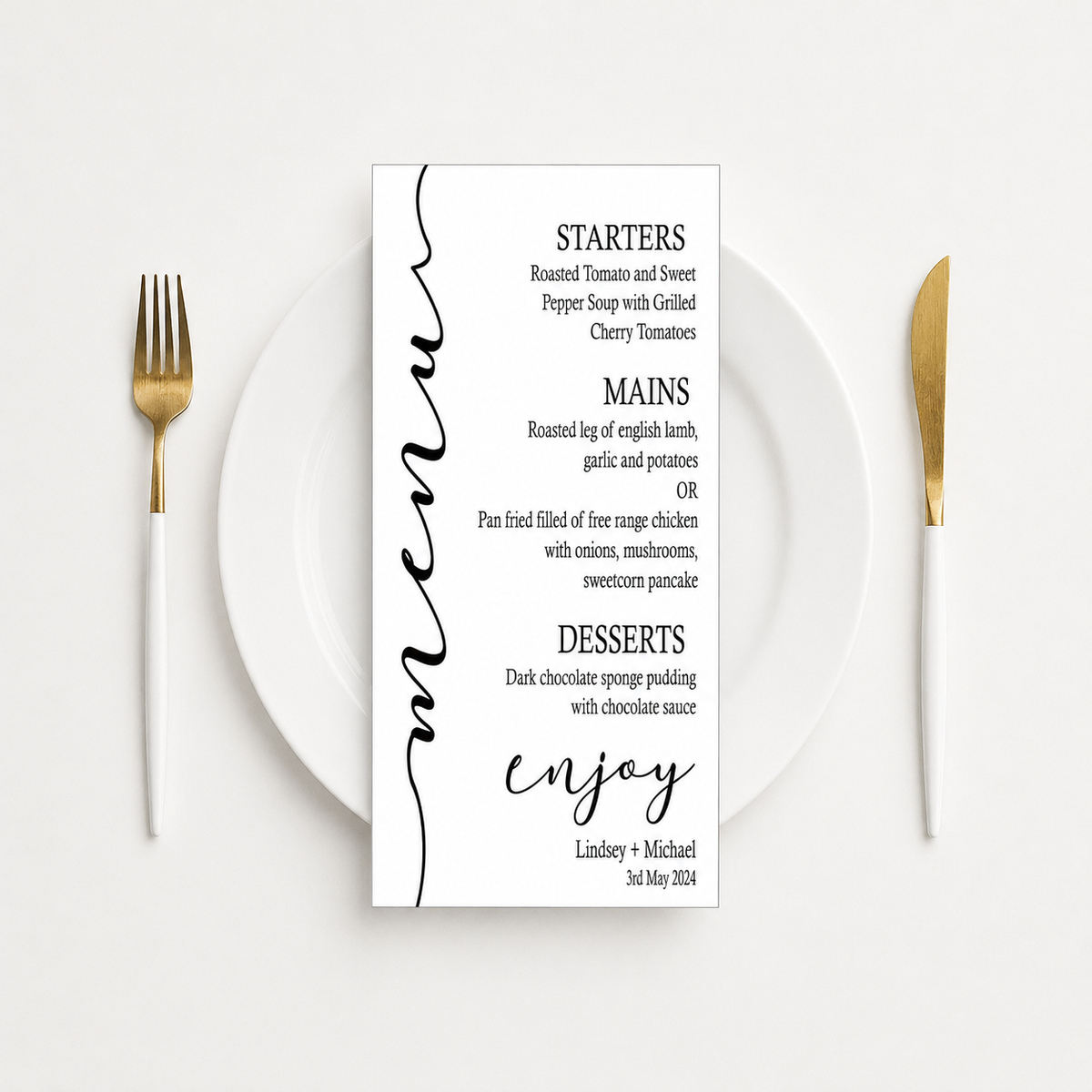 Modern Minimalist Theme Wedding  Menu Card