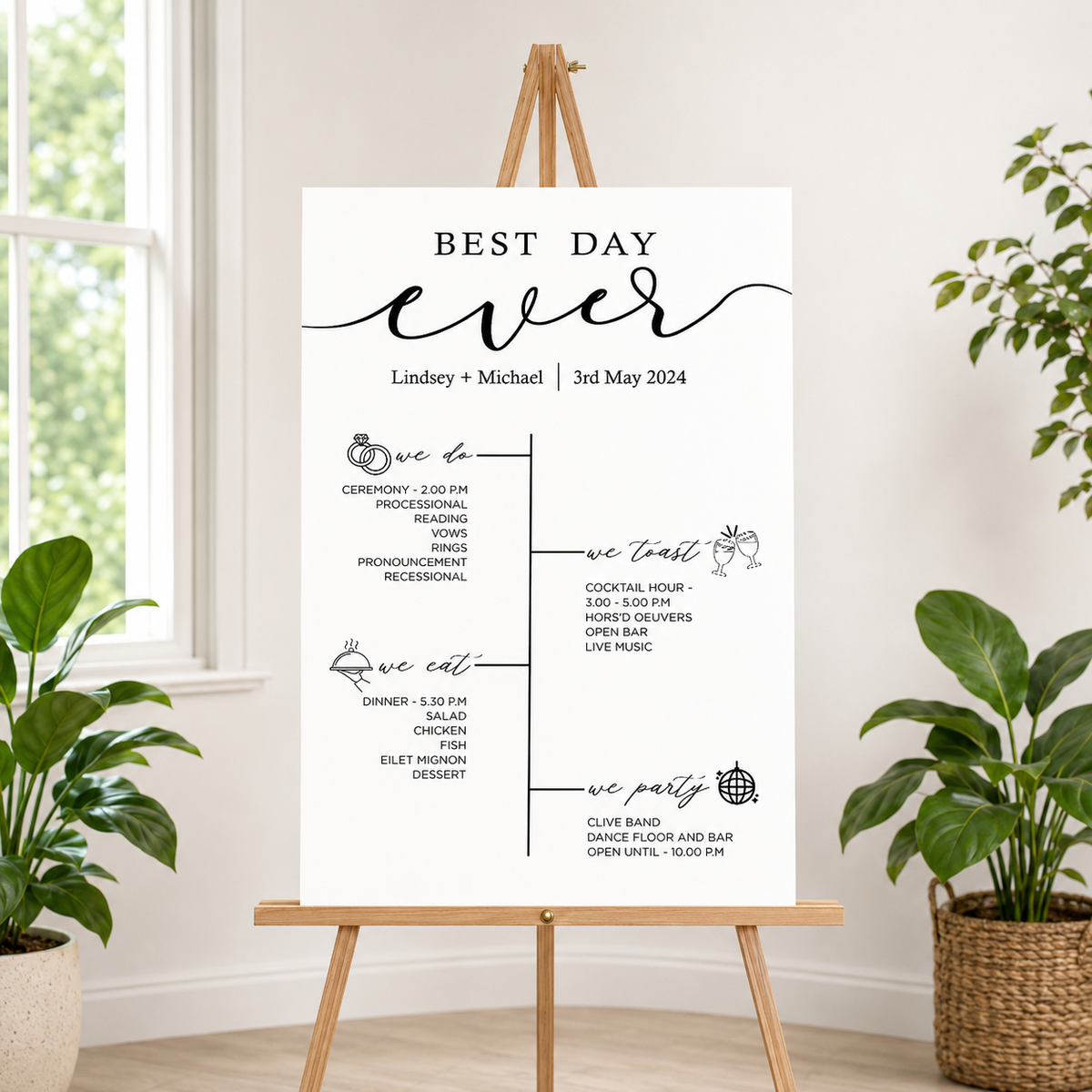 Modern Minimalist Theme Wedding Day Timeline Board