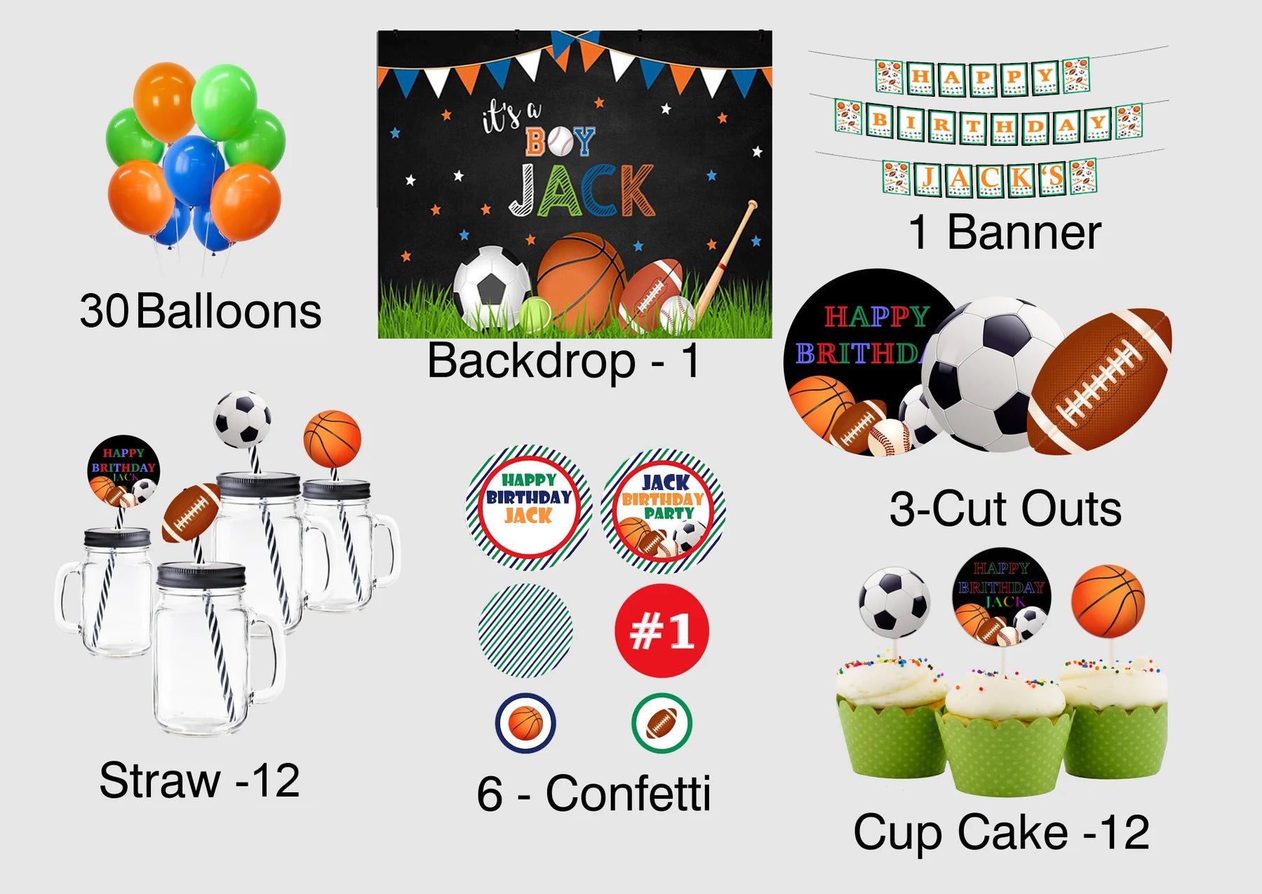 Sports Theme Birthday Complete Personalize Party Kit