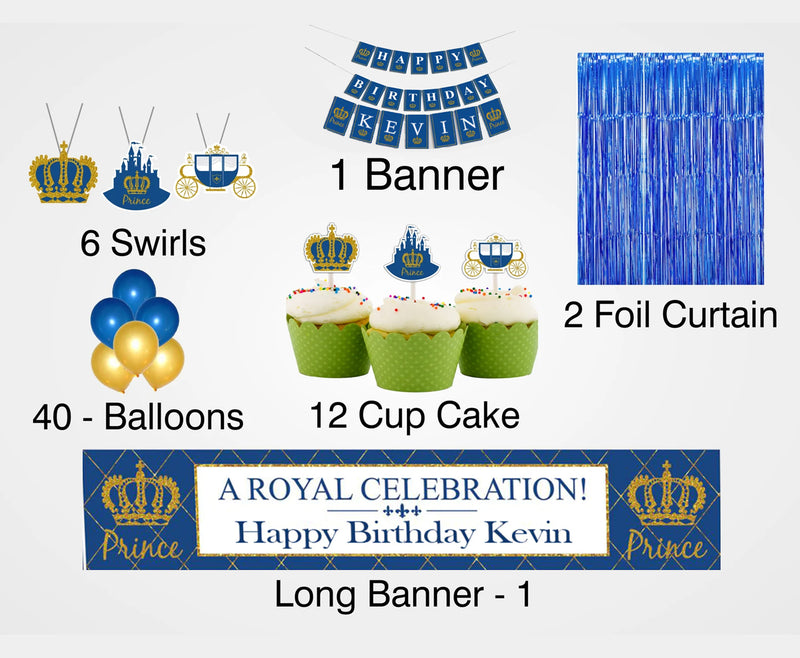 Prince Birthday Party Decoration Kit - Personalized