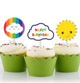 Rainbow Theme Birthday Party Cupcake Toppers for Decoration