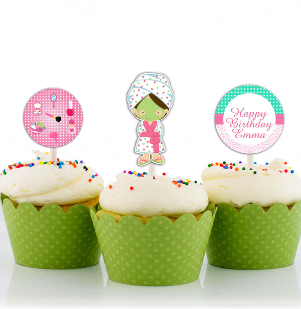 Spa Theme Birthday Party Cupcake Toppers for Decoration