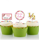 Half Birthday Girls Birthday Party Cupcake Toppers for Decoration