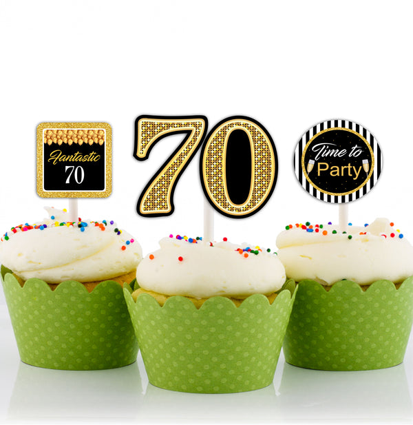 70th Theme Birthday Party Cupcake Toppers for Decoration