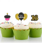 16th Theme Birthday Party Cupcake Toppers for Decoration