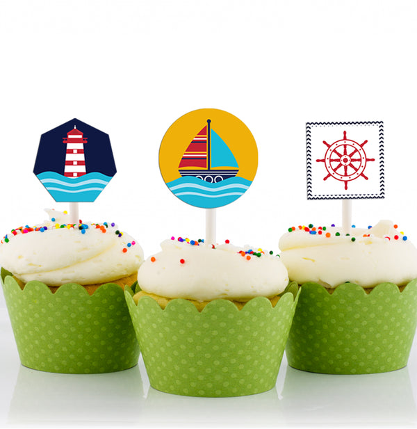 Nautical Theme Birthday Party Cupcake Toppers for Decoration