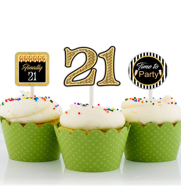 21st Theme Birthday Party Cupcake Toppers for Decoration