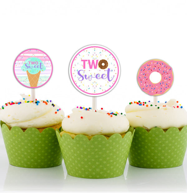 Two Sweet Birthday Party Cupcake Toppers for Decoration