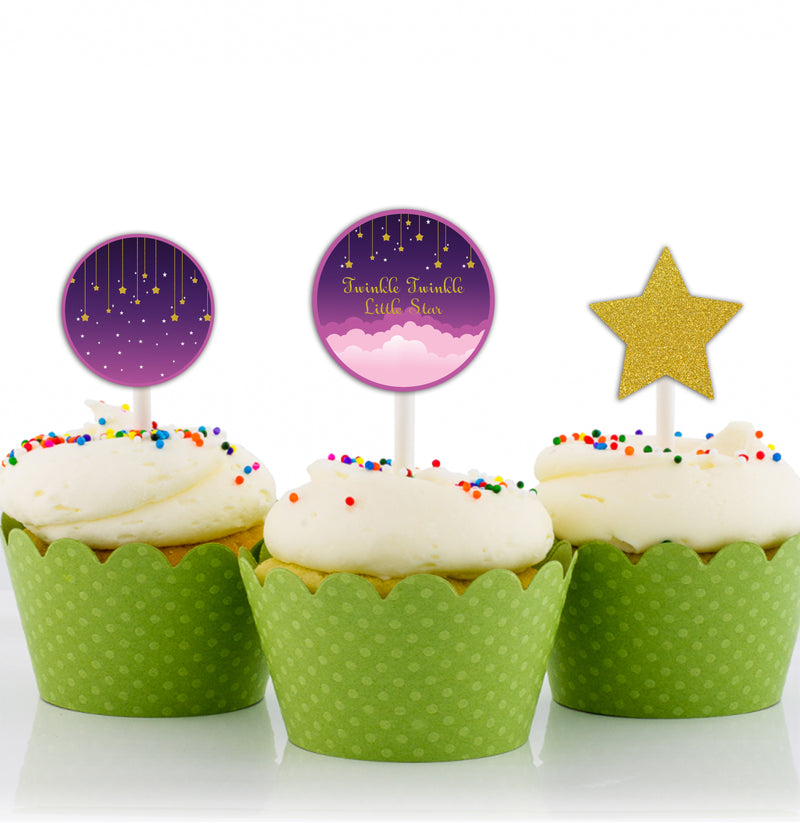 Twinkle Twinkle Little Star Birthday Party Cupcake Toppers for Decoration