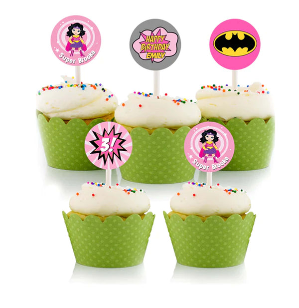 Super Girl Birthday Party Cupcake Toppers for Decoration