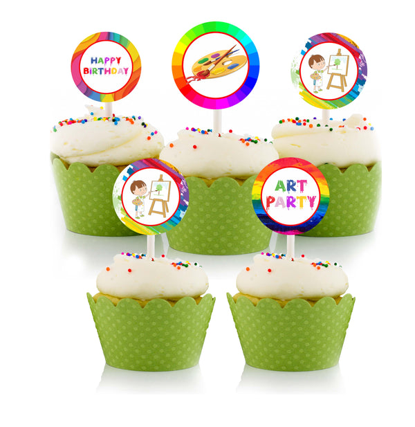 Art & Craft Theme Birthday Party Cupcake Toppers for Decoration