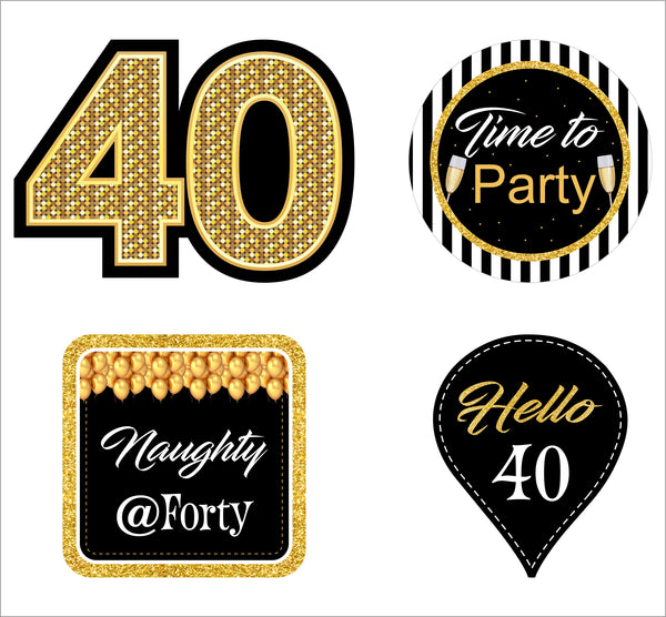 40th Theme Birthday Party Cupcake Toppers for Decoration