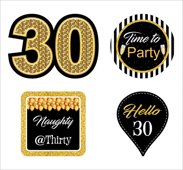 30th Theme Birthday Party Cupcake Toppers for Decoration