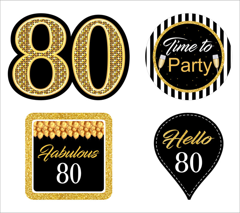 80th Theme Birthday Party Cupcake Toppers for Decoration