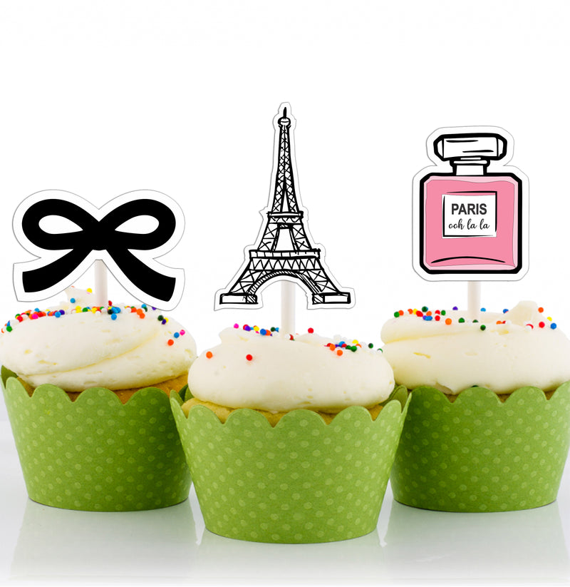 Paris Birthday Party Cupcake Toppers for Decoration