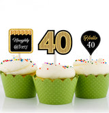 40th Theme Birthday Party Cupcake Toppers for Decoration