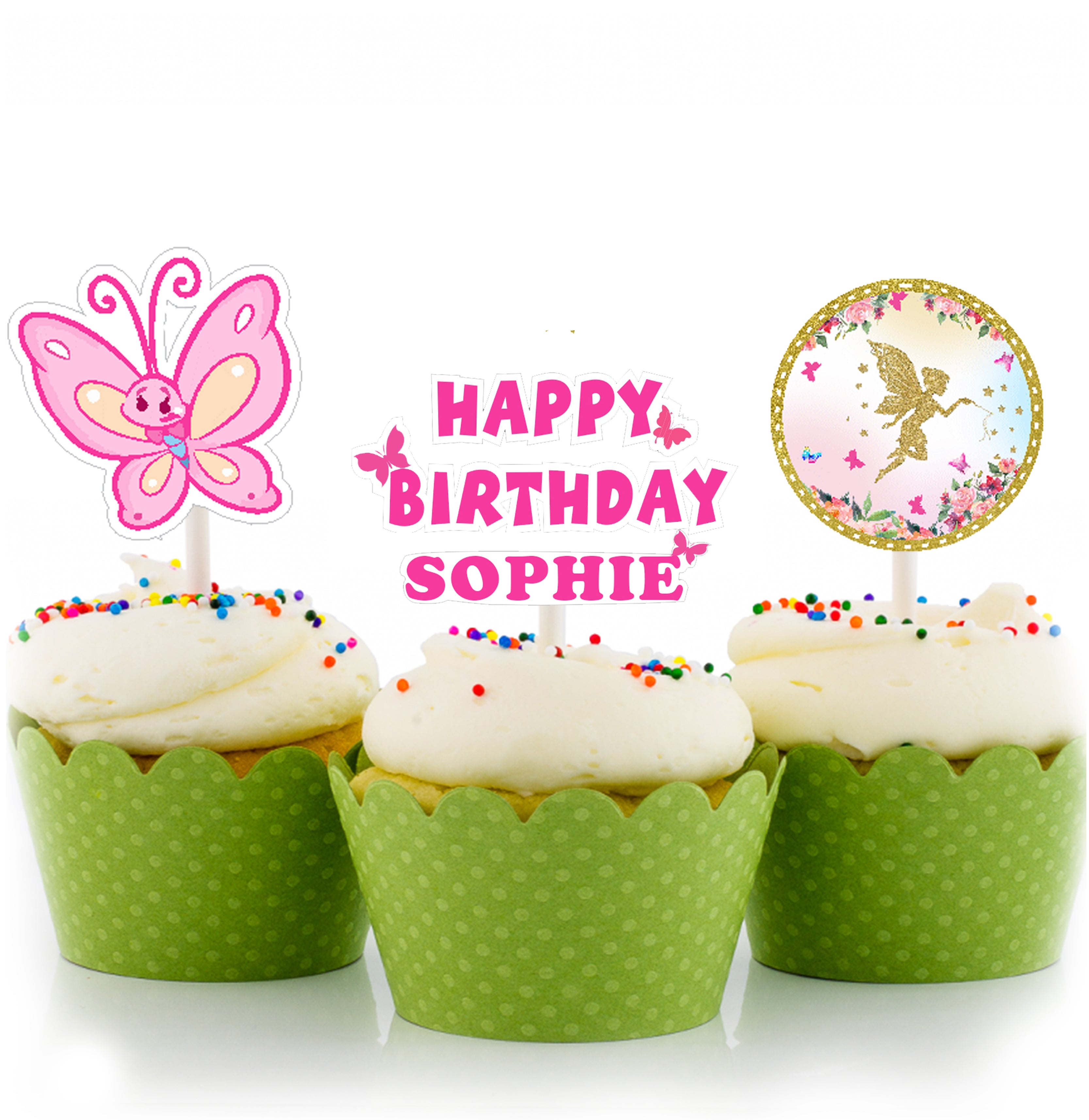 Butterflies and Fairies  Birthday Party Cupcake Toppers for Decoration