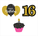 16th Theme Birthday Party Cupcake Toppers for Decoration