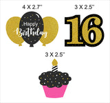 16th Theme Birthday Party Cupcake Toppers for Decoration