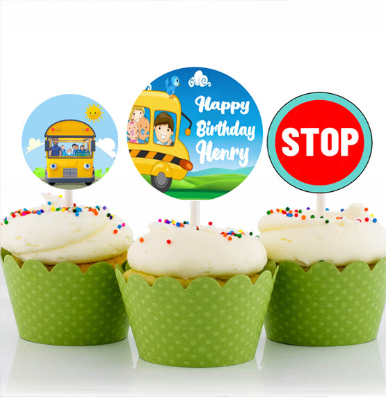 Wheels On The Bus Theme Party Cupcake Toppers for Decoration