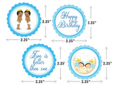 Twin Boys Party Theme Birthday Cupcake Toppers for Decoration