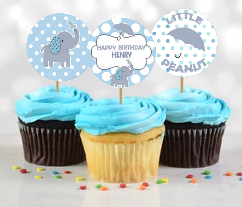 Baby Elephant Birthday Party Cupcake Toppers for Decoration