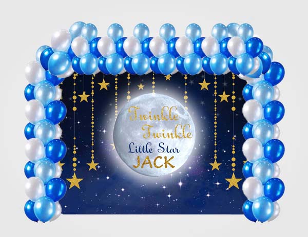 Twinkle Twinkle Little Star Birthday Party Decoration Kit With Personalized Backdrop.