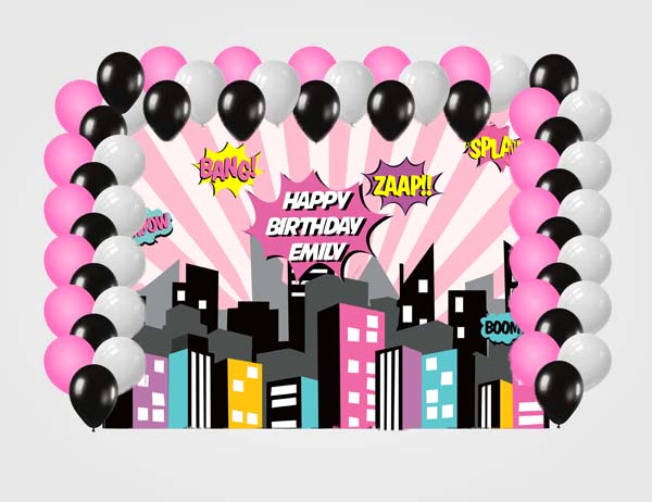 Super Girl  Birthday Party Decoration Kit With Personalized Backdrop
