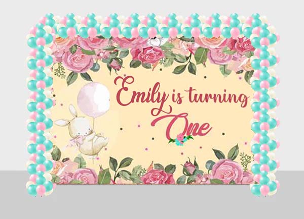 Bunny Birthday Party Decoration Kit With Personalized Backdrop.