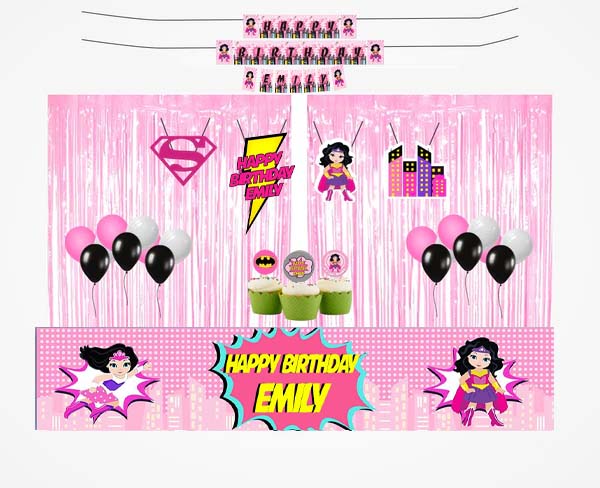 Super Girl  Birthday Party Decoration Kit - Personalized