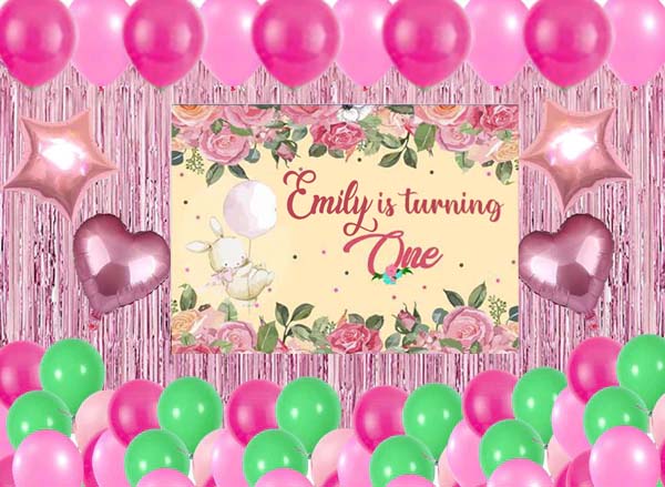 Bunny Birthday Party Complete Set with Personalized Backdrop