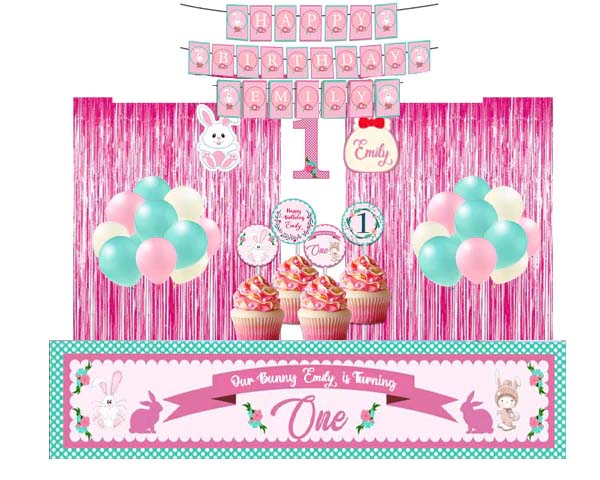 Bunny Birthday Party Decoration Kit - Personalized