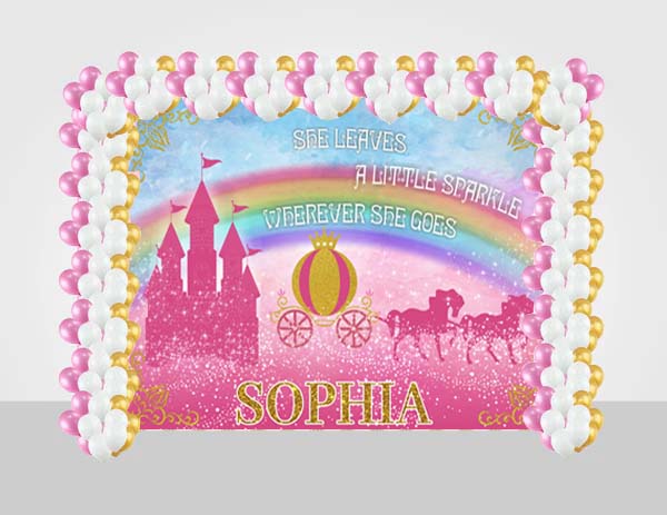 Princess Birthday Party Decoration Kit With Personalized Backdrop.