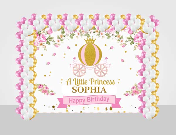 Princess Birthday Party Decoration Kit With Personalized Backdrop.