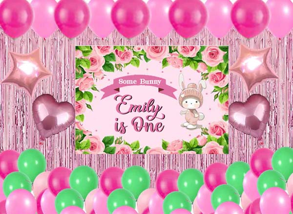 Bunny Birthday Party Complete Set with Personalized Backdrop