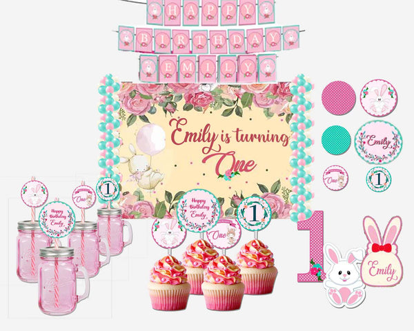 Bunny Theme Birthday Complete Personalize Party Kit
