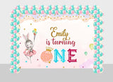 Bunny Birthday Party Decoration Kit With Personalized Backdrop.