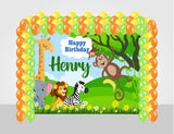 Jungle Safari Theme Birthday Party Decoration Kit With Personalized Backdrop.