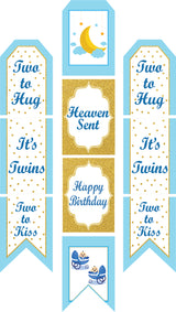 Twin Boys Party Theme Birthday Paper Door Banner or for Wall Decoration.