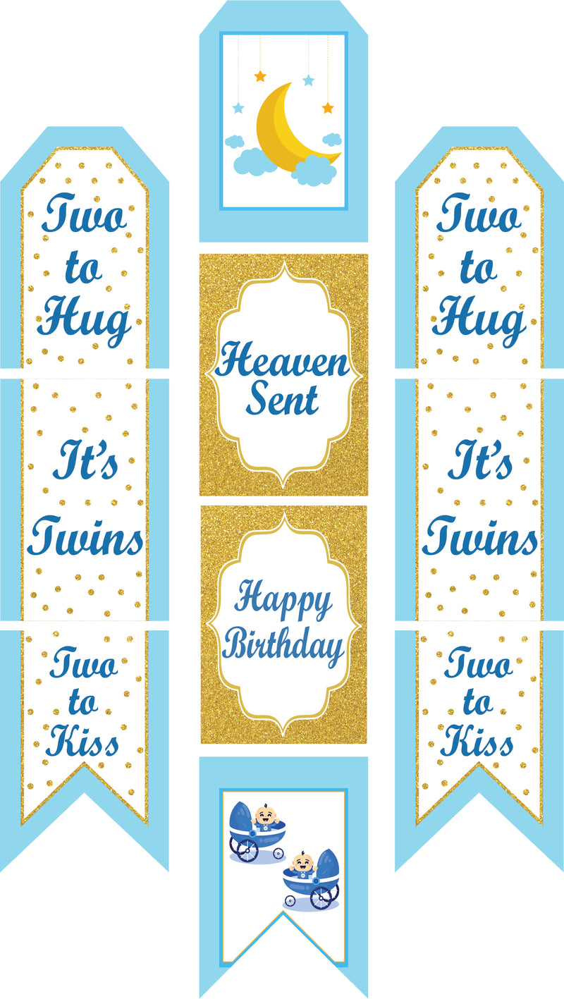 Twin Boys Party Theme Birthday Paper Door Banner or for Wall Decoration.