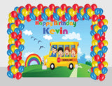 Wheels On The Bus  Birthday Party Decoration Kit- Personalized Backdrop and Latex Balloons