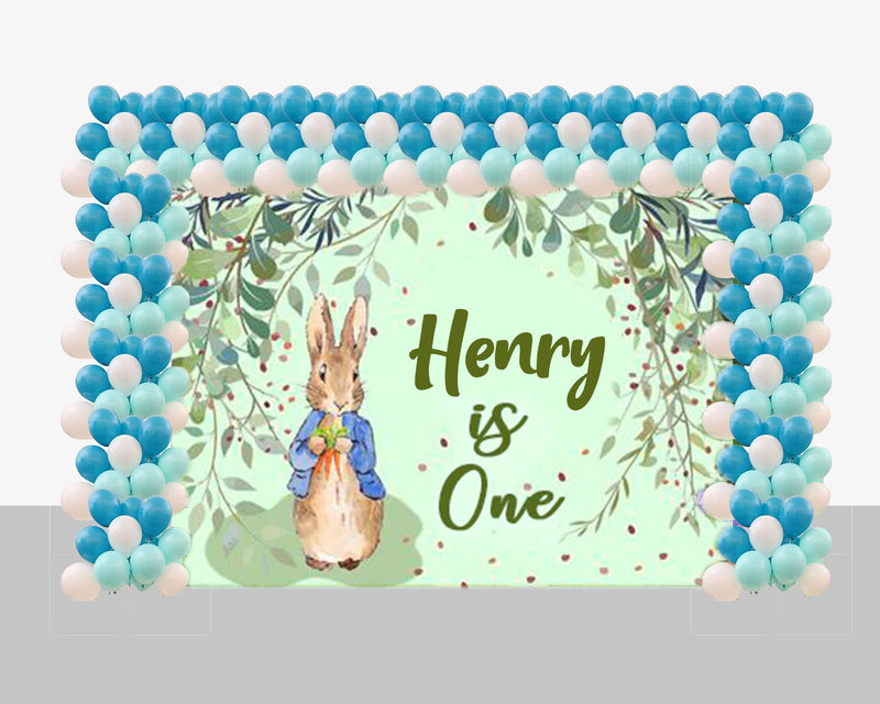 Bunny Birthday Party Decoration Kit With Personalized Backdrop.