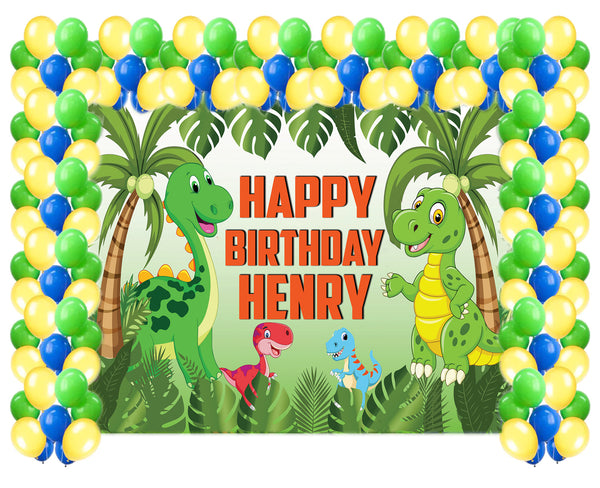 Dinosaur Theme Birthday Party Decoration Kit With Personalized Backdrop.