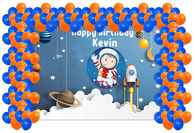 Space Birthday Party Decoration Kit With Personalized Backdrop.