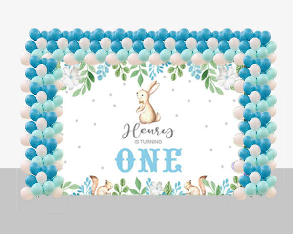 Bunny Birthday Party Decoration Kit With Personalized Backdrop.