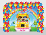 Wheels On The Bus  Birthday Party Decoration Kit- Personalized Backdrop and Latex Balloons