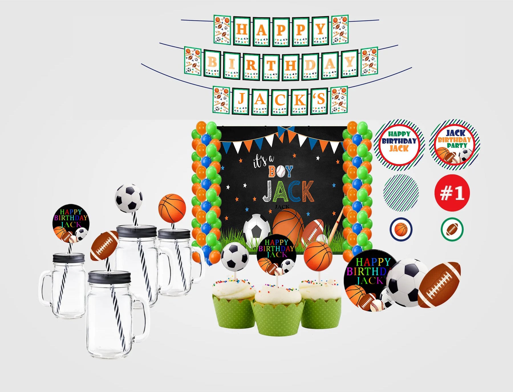 Sports Theme Birthday Complete Personalize Party Kit