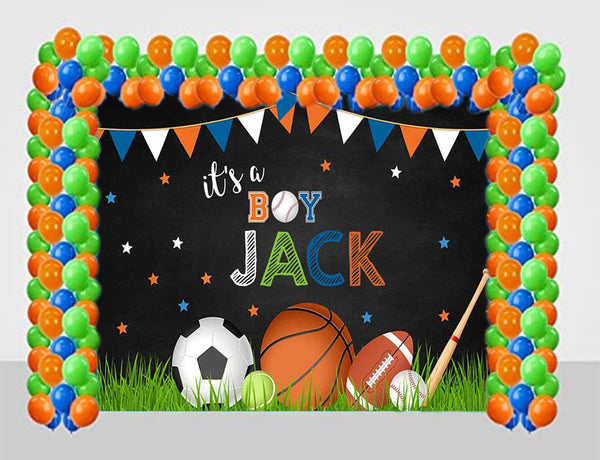Sports Theme Birthday Party Decoration Kit With Personalized Backdrop.